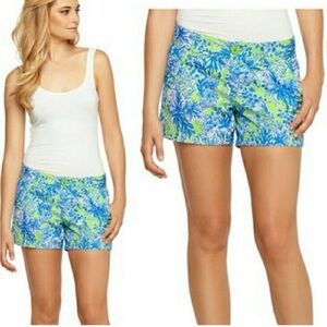 Lilly Pulitzer The Callahan Shorts Coastal Tropical Blue/Green/White Size 14